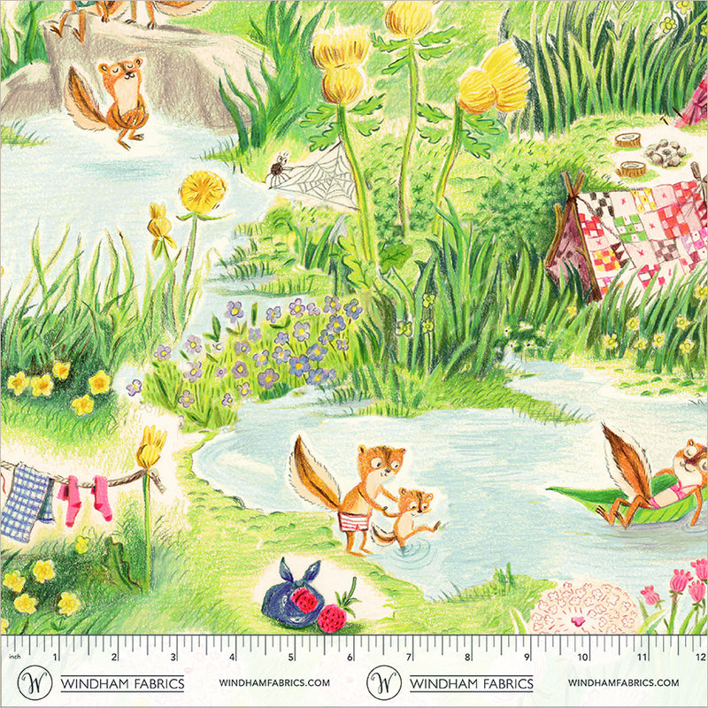 PRE-Order Heather Ross- Boat Race- Chipmunks Camping 55602D-5 Multi- Half Yard- May 2027