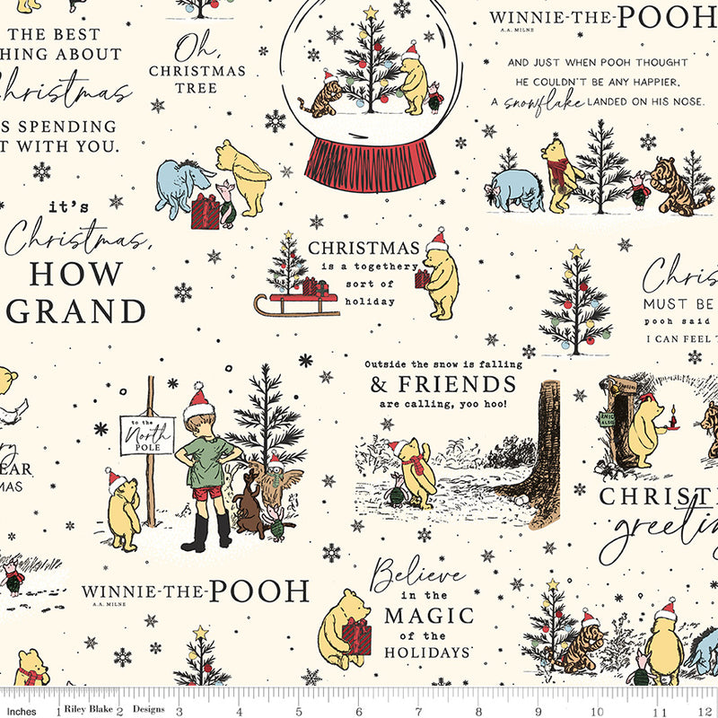 PRE-ORDER Winnie the Pooh-Christmas for Echo Park Paper Co.-Holiday Quotes C19570 CREAM- Half Yard- June 2027
