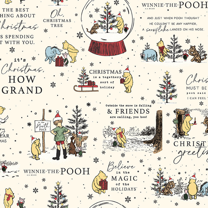 PRE-ORDER Winnie the Pooh-Christmas for Echo Park Paper Co.-Holiday Quotes C19570 CREAM- Half Yard- June 2027
