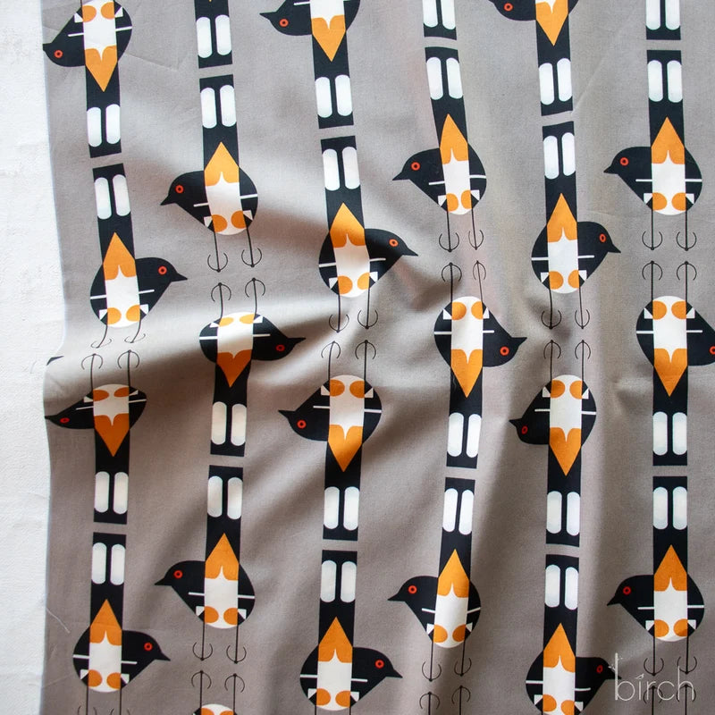 Woodland Wonders by Charley Harper- Spotted Tail Blackbird CH-464 Shroom Half Yard- August 2026