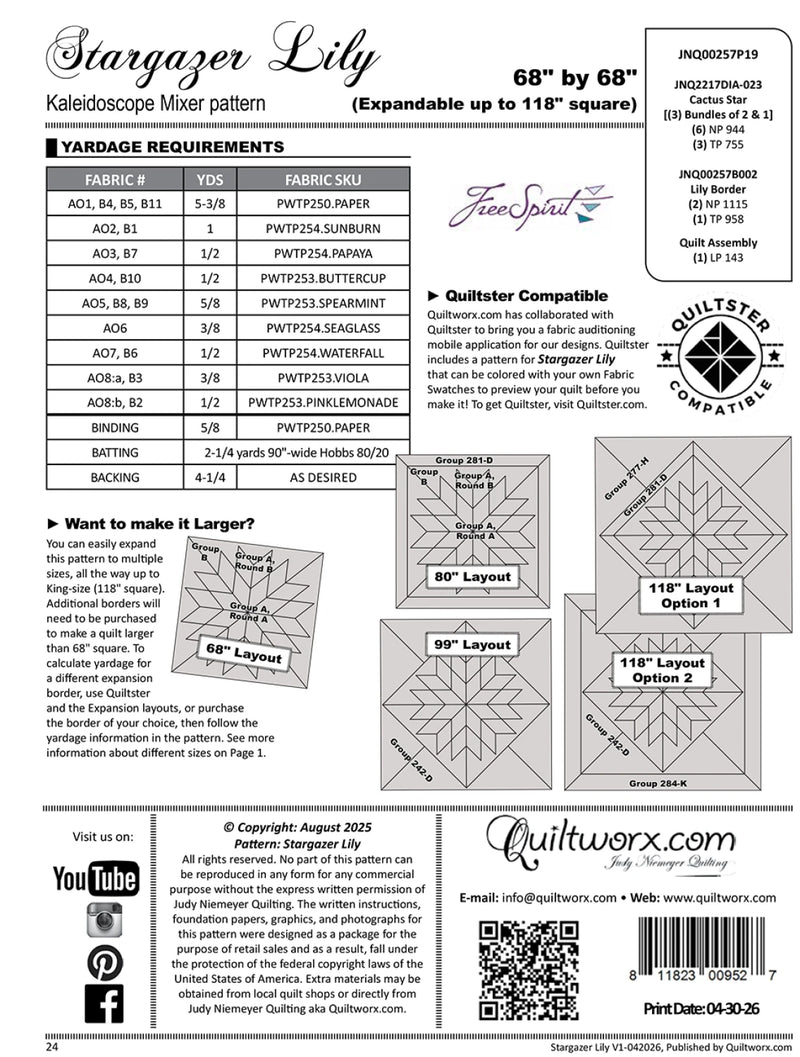 Stargazer Lily Quilt Pattern- Foundation Paper Piecing