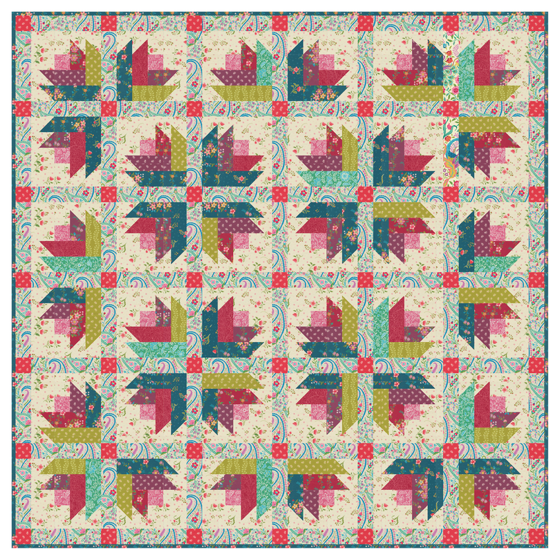 PRE-Order Crystal Manning- Tulip Trails Quilt Kit featuring Tilbury Garden- March 2027