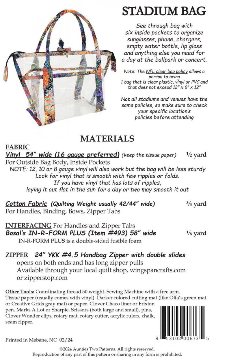 Aunties Two- Stadium Bag Pattern - Modern Fabric Shoppe