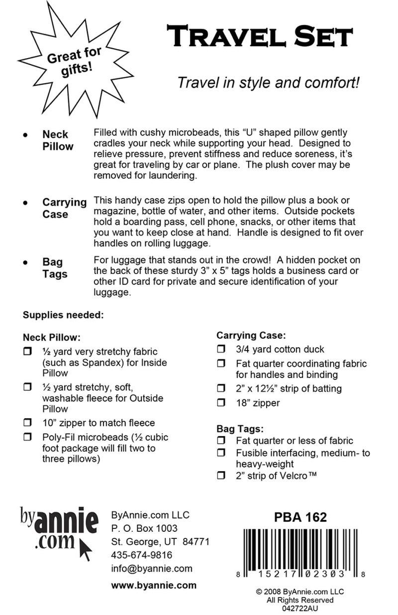 By Annie - Travel Set Pattern - Modern Fabric Shoppe