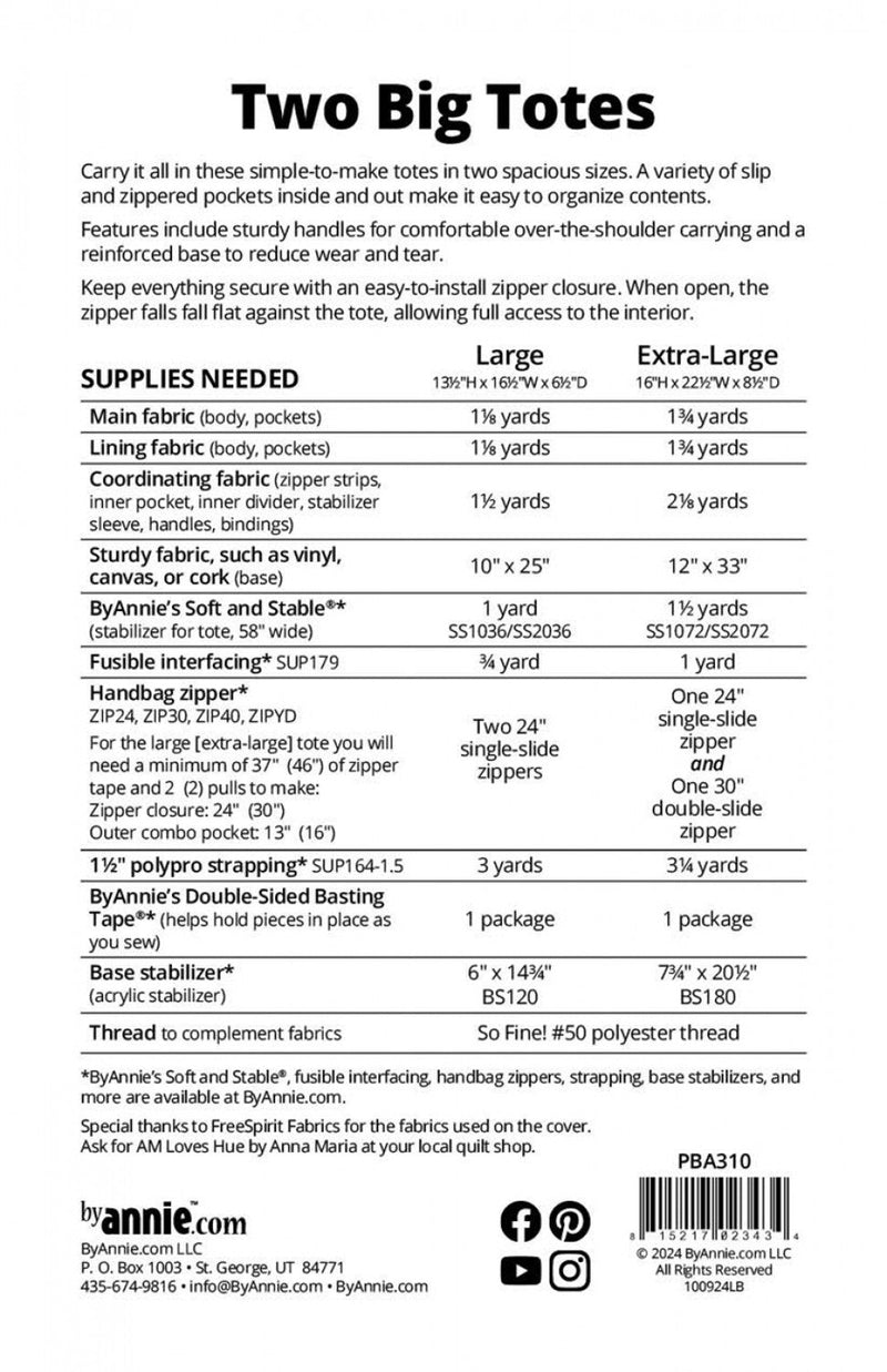 By Annie - Two Big Totes Pattern - Modern Fabric Shoppe