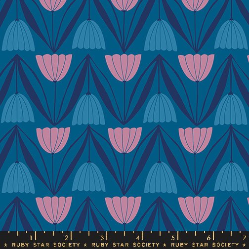 Endpaper by Jen Hewitt - Tulips RS 6043 16 - Blue Raspberry - Half Yard - November 2024 - Modern Fabric Shoppe