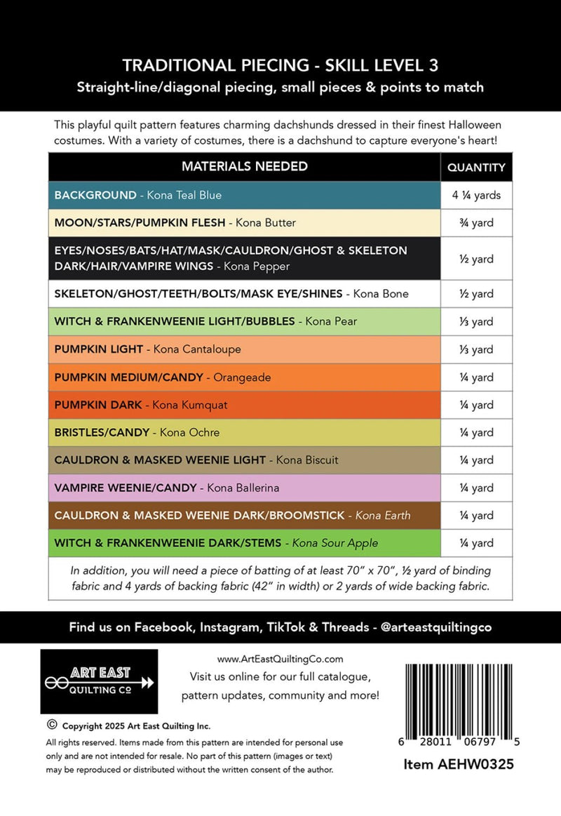 Halloweenies Quilt Pattern By Art East Quilting Co. - Modern Fabric Shoppe