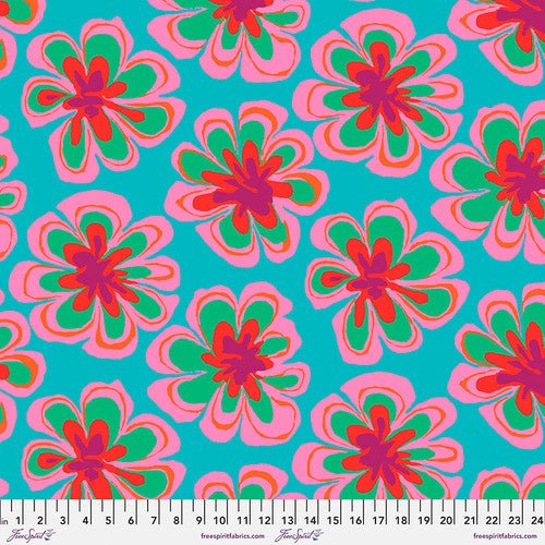 Kaffe Fassett February 2023 Collective - Brandon Mably - Funky Flora - PWBM011.AQUA - Half Yard - Modern Fabric Shoppe