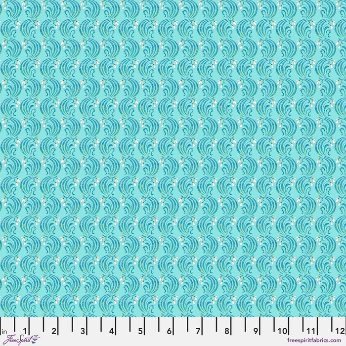 Language of Flowers by Odile Bailloeul - January PWOB110.TURQUOISE - Half Yard - November 2024 - Modern Fabric Shoppe