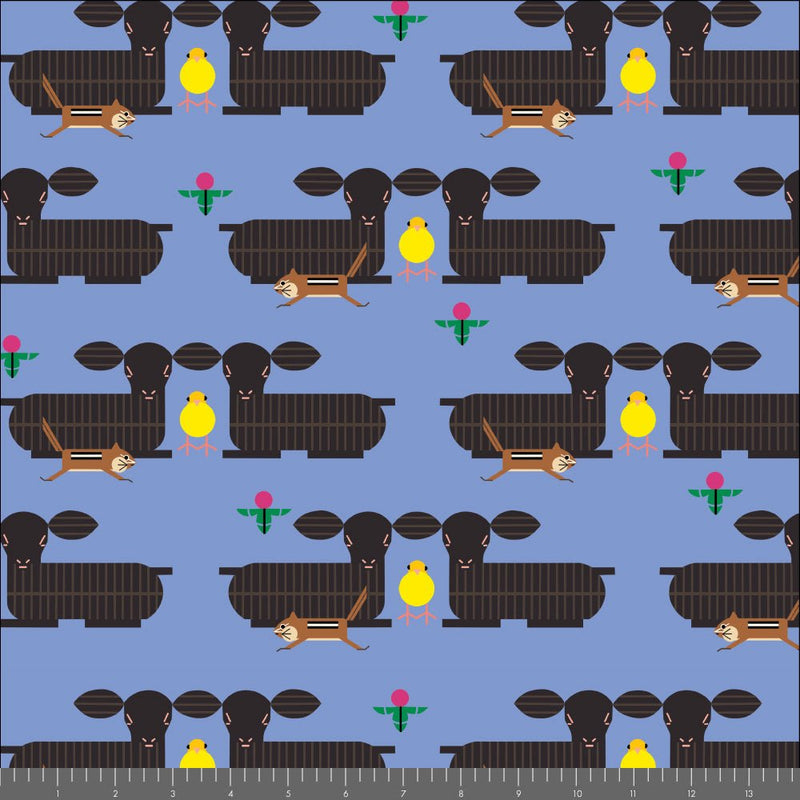 Long Branch by Charley Harper- Furry Photobomber CH-469 Blue- Half Yard- October 2026 - Modern Fabric Shoppe