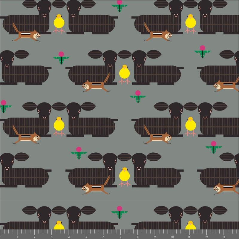 Long Branch by Charley Harper- Furry Photobomber CH-469 Grey- Half Yard- October 2026 - Modern Fabric Shoppe