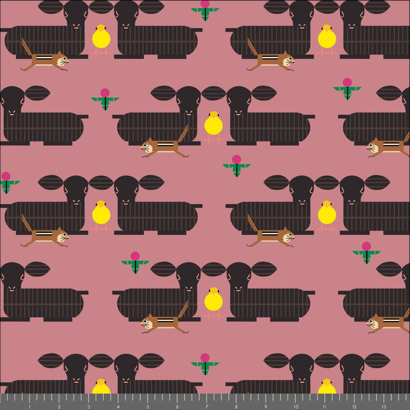 Long Branch by Charley Harper- Furry Photobomber CH-469 Pink- Half Yard- October 2026 - Modern Fabric Shoppe