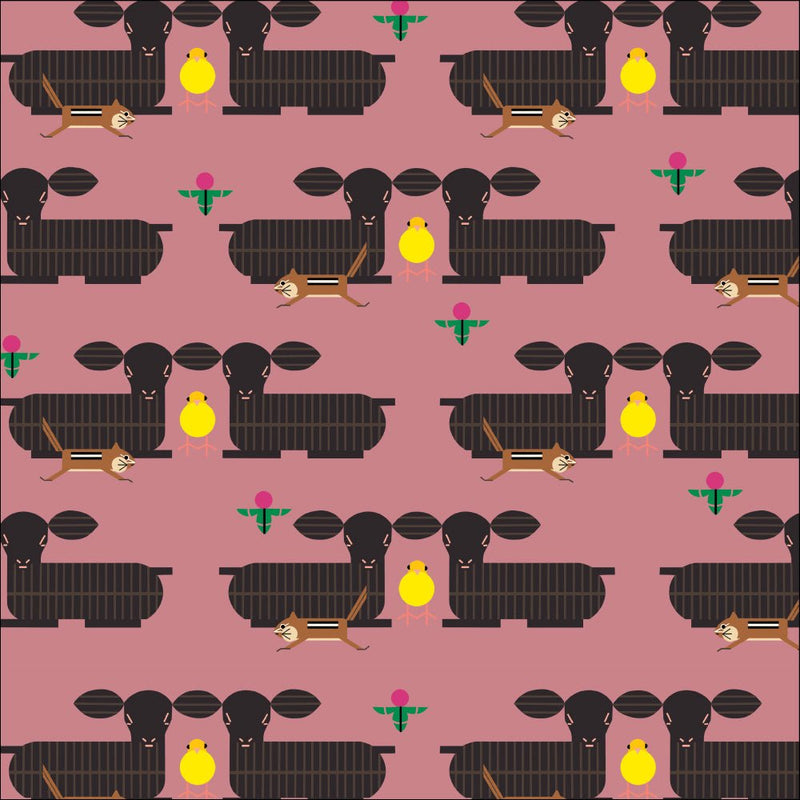 Long Branch by Charley Harper- Furry Photobomber CH-469 Pink- Half Yard- October 2026 - Modern Fabric Shoppe