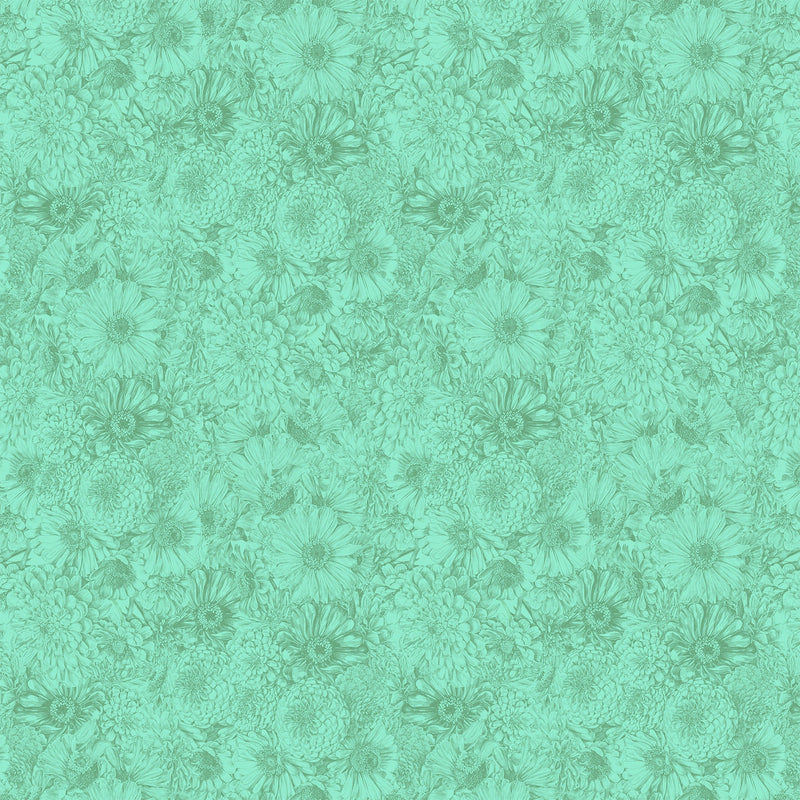 PRE-Order Anna Maria Textiles- Gentle Rendering- Bounty AMT206-75C Aqua- Half Yard- April 2027 - Modern Fabric Shoppe