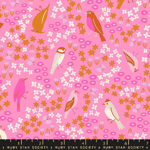 PRE - ORDER Bird is the Word by Kimberly Kight - Flamingo RS3077 12 - Half Yard - December 2024 - Modern Fabric Shoppe