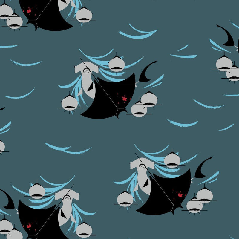 PRE - Order Coastal by Charley Harper - Shark Feast CH - 446 - Half Yard - July 2025 - Modern Fabric Shoppe