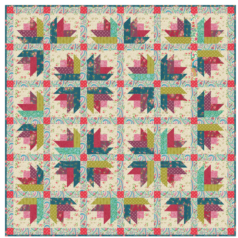 PRE-Order Crystal Manning- Tulip Trails Quilt Kit featuring Tilbury Garden- March 2027 - Modern Fabric Shoppe
