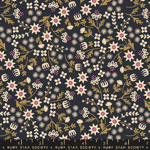 PRE-ORDER Flower Favorites- Collaboration by Ruby Star Society- Inflorescence RS 5146 15- Soft Black- Half Yard- August 2024 - Modern Fabric Shoppe