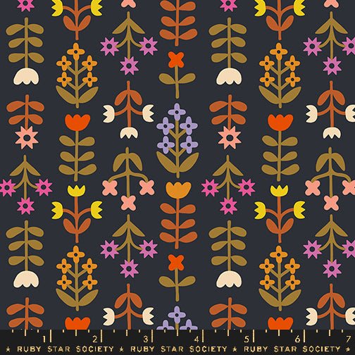 PRE-ORDER Flower Favorites- Collaboration by Ruby Star Society- Meadow RS 5147 14- Soft Black- Half Yard- August 2024 - Modern Fabric Shoppe