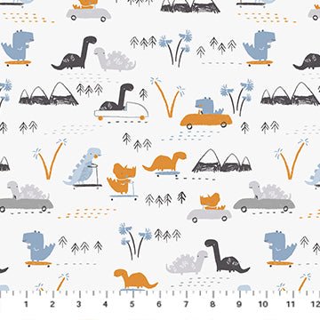 PRE - Order Fossil Folks by Julian Phillips - Dino Town 91008 - 10 White - Half Yard - June 2025 - Modern Fabric Shoppe