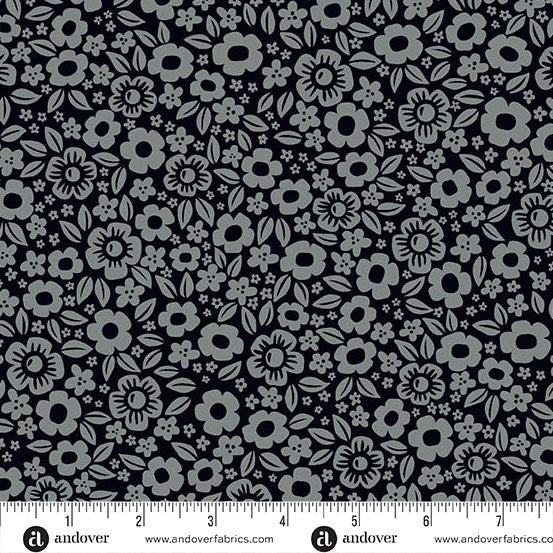 PRE - Order Ghostly Garden by KP Creates - Floral Fright A - 10197 - K Black - Half Yard - March 2026 - Modern Fabric Shoppe
