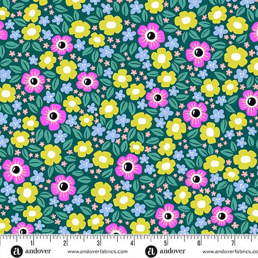 PRE - Order Ghostly Garden by KP Creates - Floral Fright A - 10197 - T Teal - Half Yard - March 2026 - Modern Fabric Shoppe