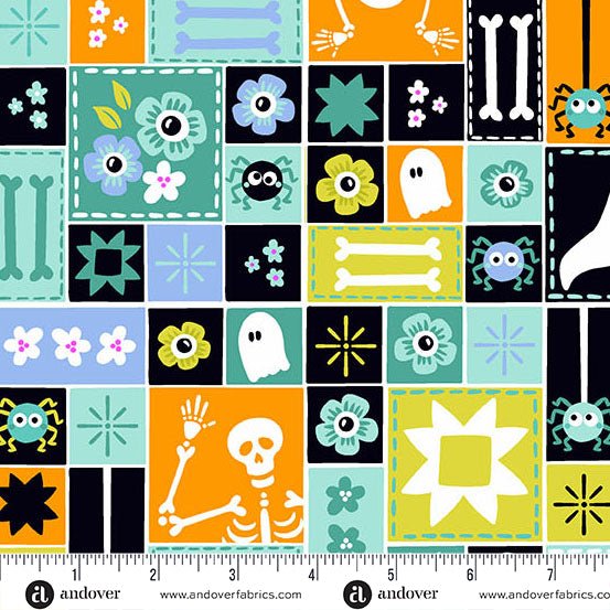 PRE - Order Ghostly Garden by KP Creates - Sew Spooky A - 10195 - T Aqua - Half Yard - March 2026 - Modern Fabric Shoppe