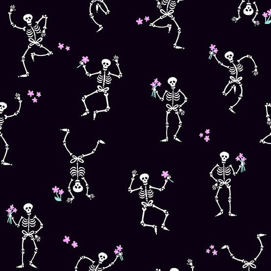 PRE - Order Ghostly Garden by KP Creates - Skelton Jig A - 10196 - K Black - Half Yard - March 2026 - Modern Fabric Shoppe