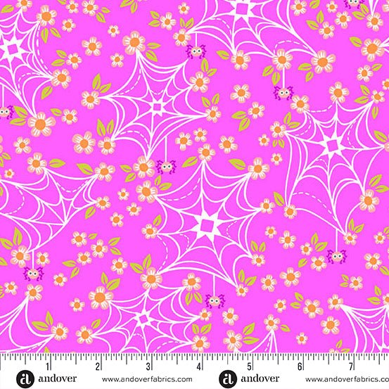 PRE - Order Ghostly Garden by KP Creates - Web and Bloom A - 10198 - E Pink - Half Yard - March 2026 - Modern Fabric Shoppe