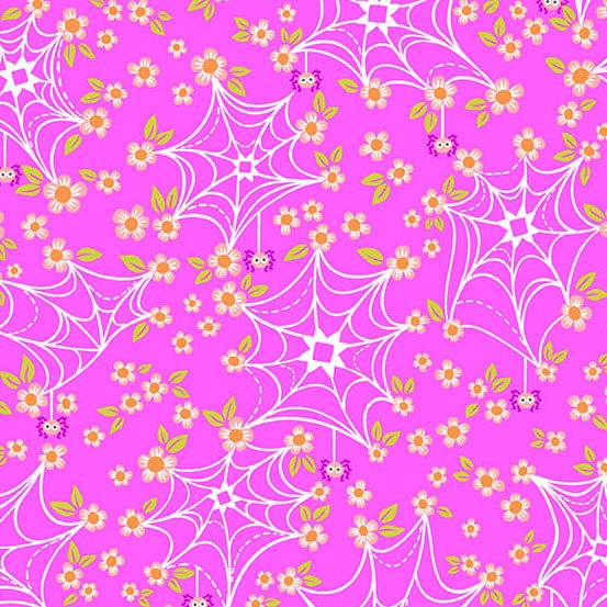 PRE - Order Ghostly Garden by KP Creates - Web and Bloom A - 10198 - E Pink - Half Yard - March 2026 - Modern Fabric Shoppe