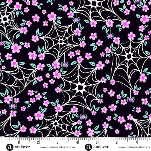 PRE - Order Ghostly Garden by KP Creates - Web and Bloom A - 10198 - K Black - Half Yard - March 2026 - Modern Fabric Shoppe