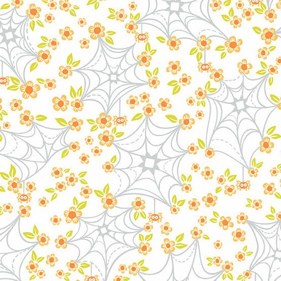PRE - Order Ghostly Garden by KP Creates - Web and Bloom A - 10198 - L White - Half Yard - March 2026 - Modern Fabric Shoppe