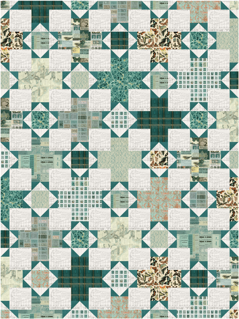 PRE - Order Hazel Quilt - Teal Kit featuring Eclectic Elements - Teal by Tim Holtz - April 2025 - Modern Fabric Shoppe