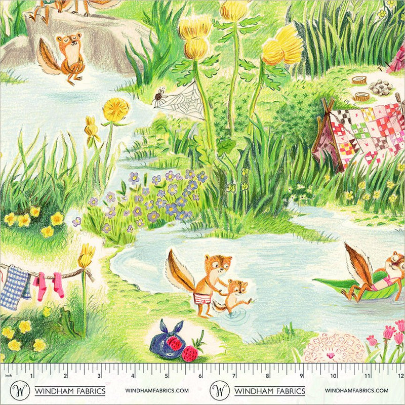 PRE-Order Heather Ross- Boat Race- Chipmunks Camping 55602D-5 Multi- Half Yard- May 2027 - Modern Fabric Shoppe