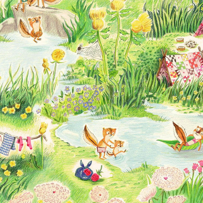 PRE-Order Heather Ross- Boat Race- Chipmunks Camping 55602D-5 Multi- Half Yard- May 2027 - Modern Fabric Shoppe