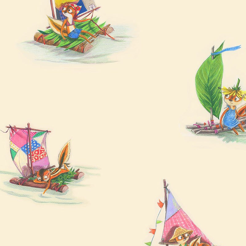 PRE-Order Heather Ross- Boat Race- Stick Boats 55604D-9 Ivory- Half Yard- May 2027 - Modern Fabric Shoppe