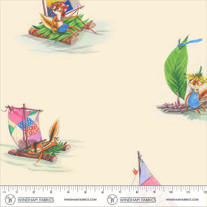 PRE-Order Heather Ross- Boat Race- Stick Boats 55604D-9 Ivory- Half Yard- May 2027 - Modern Fabric Shoppe