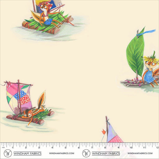 PRE-Order Heather Ross- Boat Race- Stick Boats 55604D-9 Ivory- Half Yard- May 2027 - Modern Fabric Shoppe