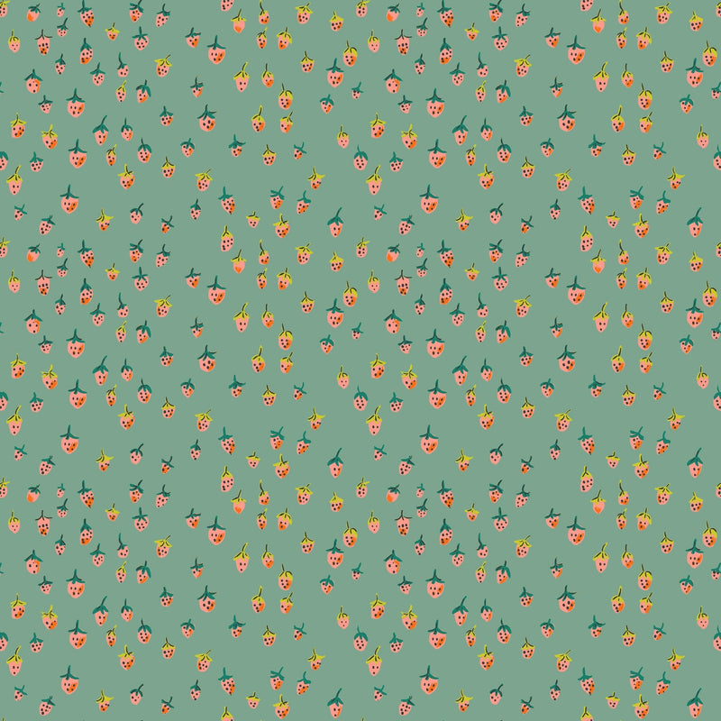 PRE - Order Heather Ross - Favorites - Field Strawberries 50899D - 13 Teal - Half Yard - June 2026 - Modern Fabric Shoppe
