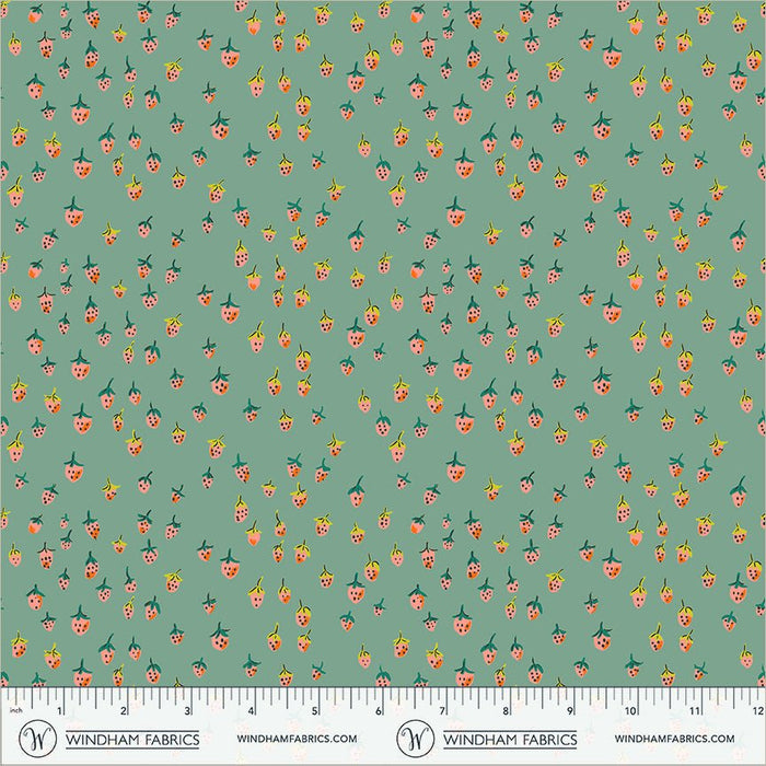 PRE - Order Heather Ross - Favorites - Field Strawberries 50899D - 13 Teal - Half Yard - June 2026 - Modern Fabric Shoppe