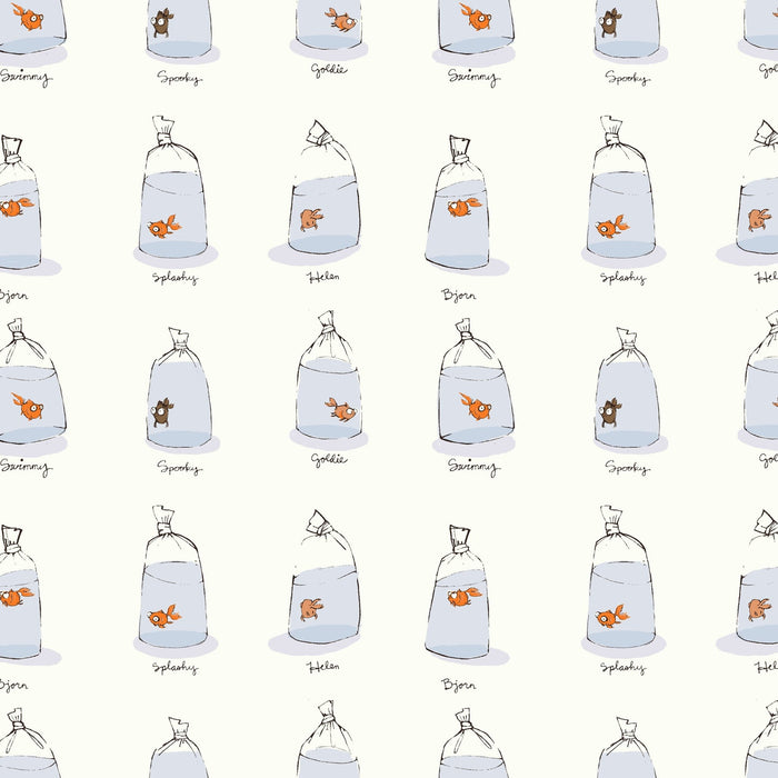 PRE - Order Heather Ross - Favorites - Goldfishes in Bags 55212D - 3 White - Half Yard - June 2026 - Modern Fabric Shoppe