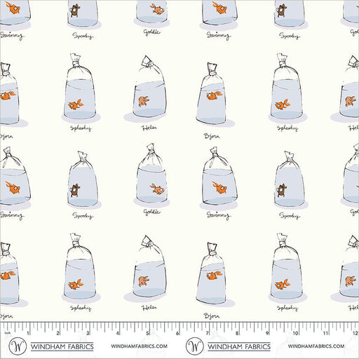 PRE - Order Heather Ross - Favorites - Goldfishes in Bags 55212D - 3 White - Half Yard - June 2026 - Modern Fabric Shoppe