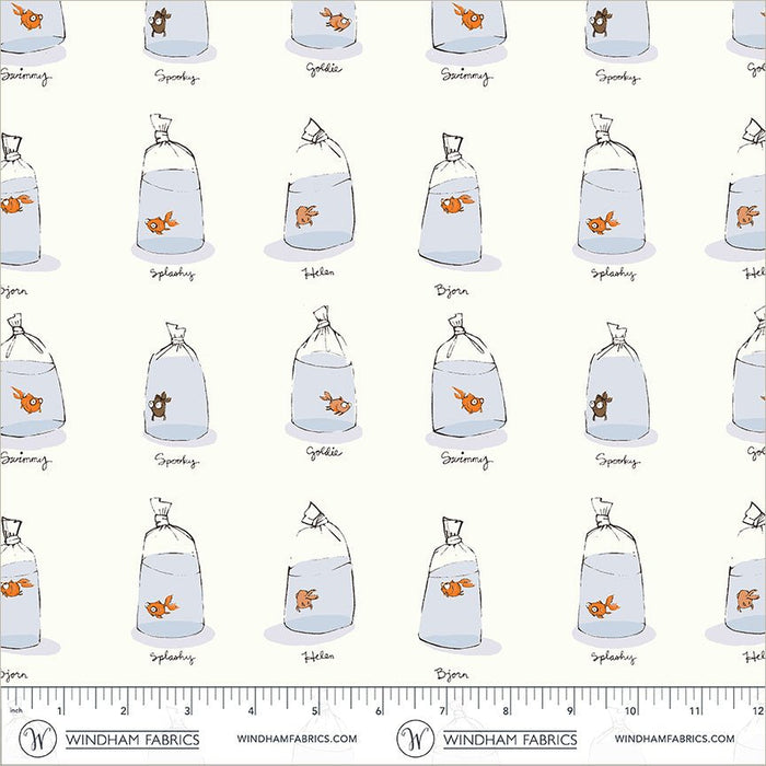 PRE - Order Heather Ross - Favorites - Goldfishes in Bags 55212D - 3 White - Half Yard - June 2026 - Modern Fabric Shoppe