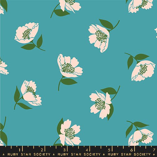 PRE-ORDER Juicy by Melody Miller- Fluttering RS 0089 14- Dark Turquoise- Half Yard- September 2024 - Modern Fabric Shoppe