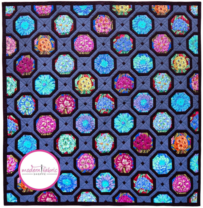 PRE - ORDER Kaffe Fassett - Blooming Octagons - Dark Quilt Kit - September 2024 - Modern Fabric Shoppe