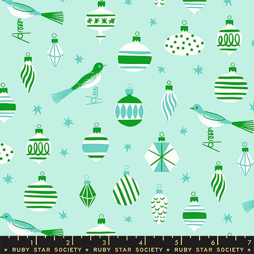 PRE - ORDER Merry Happy by Kimberly Kight - Baubles RS3098 14 - Mint - Half Yard - May 2026 - Modern Fabric Shoppe
