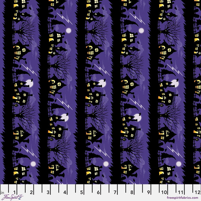 PRE - Order Moonlit Mischief by Mary Engelbreit - Spooky Street PWMY053.PURPLE - Half Yard May 2026 - Modern Fabric Shoppe