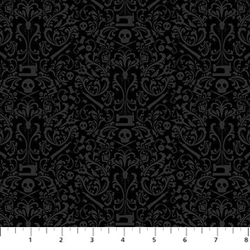 PRE - Order Mr. Bone Sews by Kimberlee Deers Moore - Damask 91080 - 99 Black - Half Yard - May 2025 - Modern Fabric Shoppe