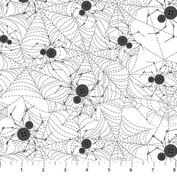 PRE - Order Mr. Bone Sews by Kimberlee Deers Moore - Spider 91077 - 10 White - Half Yard - May 2025 - Modern Fabric Shoppe