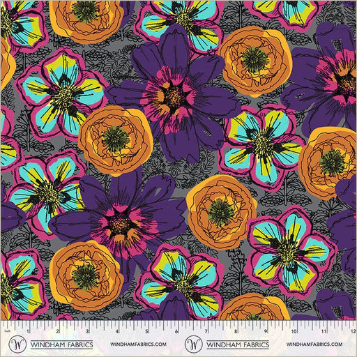 PRE - Order Natalie Barnes - Winding Road - Flower Fields 55006 - 1 Charcoal - Half Yard - March 2026 - Modern Fabric Shoppe
